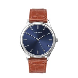 Sekonda Mens Analogue Quartz Watch with Blue Dial and Brown Leather Strap 1534