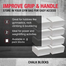 HCE Gym Chalk,Chalk Blocks - Safe Chalk for Gymnastics, Rock Climbing, Bouldering, Weightlifting,Crossfit - White Magnesium Carbonate NonToxic Chalk Reduce Hand Gripping Moisture (8 Packs)