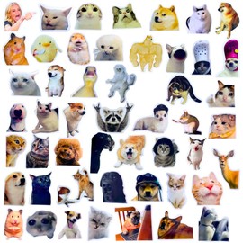 50 PC Funny Meme Animal Stickers Bulk Pack TikTok Dog Cat Fun Gag Ridiculous Stupid Waterproof Vinyl Sticker Decal Set for Water Bottle Laptop Computer Teens Adults Kids College Students Work Gifts