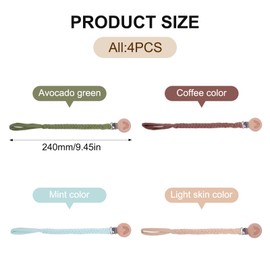 4stk Schnullerketten,Schnullerband,Nuckelkette（Hellgelb, MintgrüN, AvocadogrüN, Kaffee）Schnullerketten Baumwolle Schnullerketten, 4pcs Baby Schnullerkettenclips, FüR MäDchen Und Jungen, Schnuller