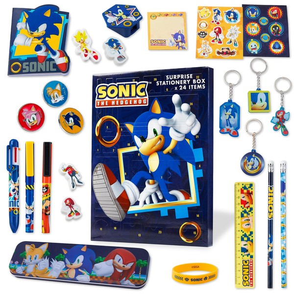 Sonic The Hedgehog Advent Calendar 2023 for Kids and Teenagers, Stationery Keychains Bracelet Advent Calendars for Kids, Blue