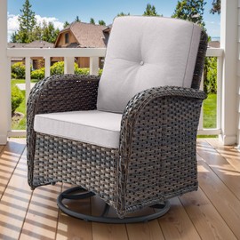 Artfurniz 2 in 1 Porch Glider Swivel Chair - Wicker Patio Furniture Outdoor Swivel Rocker Chair with Thick Cushions, 300 Lb Weight Capacity Patio Swivel Glider Seating - Brown Wicker, Beige Cushions