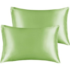 Silky Luxury Satin Pillow Case for Hair & Facial Skin to prevent wrinkles Hidden Zipper (Green, Standard(50x75cm) 2 Pk)