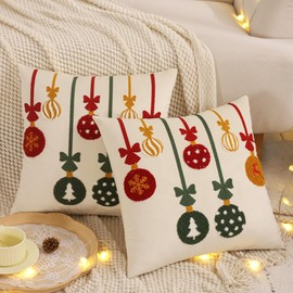 Tosleo Set of 2 Christmas Velvet Cushion Covers Colourful Bells 45 x 45 cm Winter Cushion Covers Gifts Interior Soft Pillowcase for Sofa Living Room Bedroom Chair Garden Home