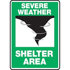 AccuformNMC "Severe Weather - Shelter Area" Safety Sign, Plastic, 10 x 7 Inches MFEX541VP, for Indoor or Outdoor Use, American Made Safety Tags, Signs, and Labels