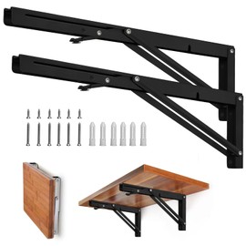 Storystore Folding Shelf Brackets - 22 Inch Heavy Duty Metal Collapsible Shelf Bracket for Bench Table, Shelf Hinge Wall Mounted Space Saving DIY Bracket, Max Load: 150 lb (2 PCS, Black)