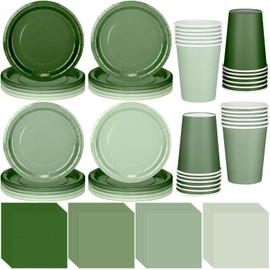 meekoo 72 Pcs Sage Green Tableware Set Green Paper Plates Napkins and Cups 24 Set Sage Green Plates Wedding Party Supplies Gradient Green Disposable Dinnerware for Birthday Bride Shower Party Supplies