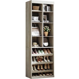 IRONCK Closet Shoe Organizer Cabinet with Shelves and Cubbies, Narrow Footwear Shoe Rack Storage Organizer for Closet for Bedroom, Entryway, Mudroom, Rustic Maple