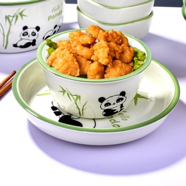 Cerficer Japanese-Style 4.75-Inch Ceramic Bowls Set of 4 – Cute Panda & Bamboo Design, 2.36-Inch Depth, Microwave & Dishwasher Safe for Soup, Rice, Salads