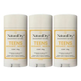 Desodorante Natural En Barra Naturaldry Teens - Geranio 3 U Fragancia Geranio Menta