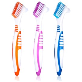 3 Stück Prothesenzahnbürste, Doppelseitige Prothesenreinigungsbürsten, Mit Mehrschichtigen Borsten ergonomischem Gummigriff, Geeignet die Gründliche Reinigung von Falschen Zähnen