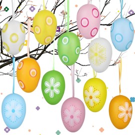 Easter Eggs Hanging Ornaments,Easter Tree Decorations,Colorful Decorative Eggs, Hanging Ceiling,Spring Tree Ornaments with Rope for Crafts Holiday Party Supplies