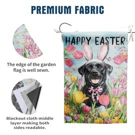 Black Labrador Dog Garden Flag 12x18 Inch, Happy Easter Cute Bunny Ears Lab Dog Double Sided Vertical Decorative Yard Flag Banner Flags for Outside Lawn Patio House Decoration