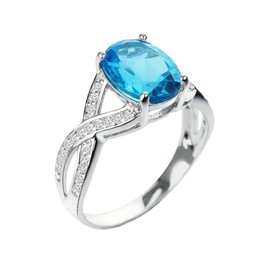 Belinda Jewelz - Anillo de plata de ley 925, corte ovalado, diamante, joyería para mujer Azul