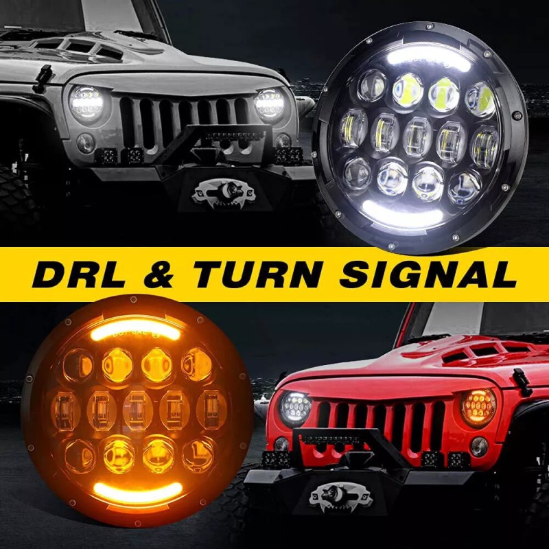 Bricologht For Kenworth T2000 1997-2011 Pair 7inch Round LED Headlights