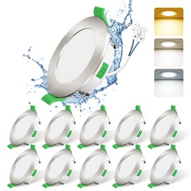 ALUSSO LIGHTING Recessed Spotlight LED, 5 W 460 Lumen LED Recessed Spotlight, 230 V, 3CCT 3000 K, 4000 K, 6500 K, Dimmable Ceiling Spotlights, IP44 Ceiling Spotlight for Kitchen, Living Room,