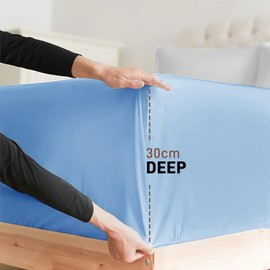 AR Ware Fitted Sheet Single Bed 100% Egyptian Cotton 300 TC, Soft and Fade Resistant - Hotel Quality 30cm Deep Pocket Bed Sheets (92 x 190 cm, Light Blue)
