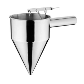 Vogue Stainless Steel Piston Funnel 1.3 Litre, Silver, Pancake Batter Dispenser - For Portioning Liquids such as Coulis, Sauces & Gravies - Supplied with Stand, Professional & Home Use, GG759