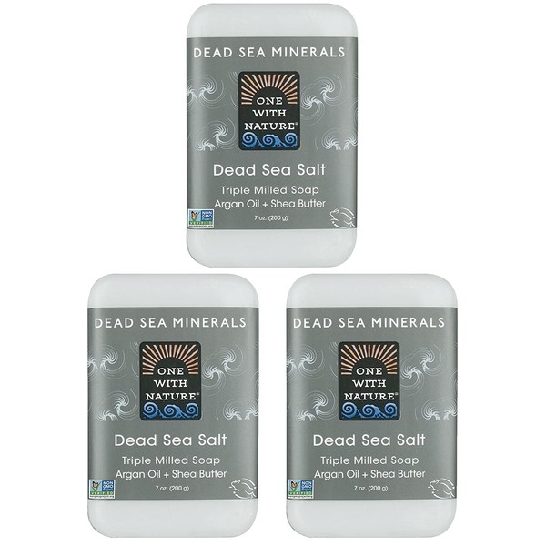 DEAD SEA Salt SOAP 3 PK - Shea Butter, Argan Oil, Magnesium, Sulfur, Minerals. All Skin Types, Problem Skin. Acne Treatment, Eczema, Psoriasis, Therapeutic, Natural, Fragrance Free, 7 oz Bars