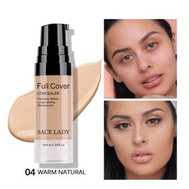 Waterproof Full Coverage Concealer with Primer Sponge Set, Smooth Matte Flawless Creamy Liquid Foundation Corrector Makeup Kit for Face Eye Dark Circle Spot Acne Scar Cover (0.2Fl, Warm Natural)