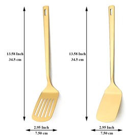 Kyraton Golden Stainless Steel Spatula Set of 2, Golden Spatula, Solid Spatula, Kitchen Spatula for Non-Stick Cookware, Dishwasher Safe, Easy to Clean