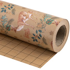 WRAPAHOLIC Kraft Christmas Wrapping Paper - 30 Inch X 100 Feet Jumbo Roll Reindeer and Holly Design