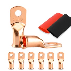 HOUSUN Battery Cable Ends, 8PCS Battery Cable Ends, 2/0 Gauge Wire Connectors 5/16 Copper Wire Lugs, Bare Copper Eyelets with Heat Shrink Tubing