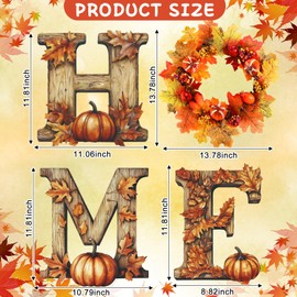 AceOrbit Fall Wood Home Sign Home Wall Decor with Artificial Eucalyptus Wreath Farmhouse Pumpkin Leaf Autumn Wall Hanging Wooden Letters Decor for Thanksgiving Gifts Kitchen Living Room Entryway