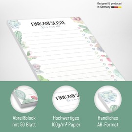 paper&you® A6 Shopping List Pad [Cacti] with 50 Tear-Off Sheets | Shopping List Notepad | Makes Shopping Fun! Climate Friendly & Sustainable