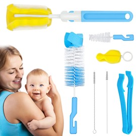 Juego de 7 limpiezas para botellas de agua, cepillos de biberones multiusos para botellas, material de PP seguro, limpia fácilmente las manchas difíciles de todo tipo de botellas y vasos(azul)