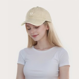 Vintage Washed Baseball Cap Women - Adjustable Distressed Twill Soft Cotton Ladies Hat Cute Love Heart Embroidered