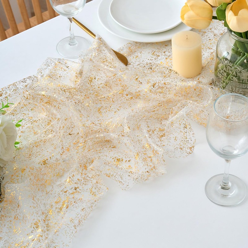 CHUQING Table Runner Gold Table Runner Golden Wedding Table Decoration