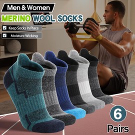 Welwoos Merino Wool Ankle Hiking Socks Thermal Warm Thick Winter Compression Support Running Cushion Athletic No Show Socks for Women Men Gifts Stocking Stuffers 7 Pairs(Deep Color Mixed,L)