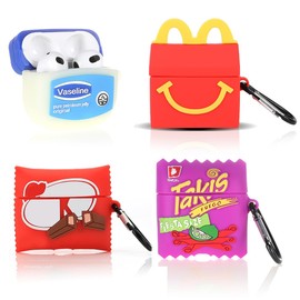 (4Pack) Case for AirPods 3rd Generation Earbuds (2022), Suublg Silicone Charging Case Protective Cover with Cute Cartoon Skin Design for AirPods 3, with Carabiner (Takis+Vase+RDm+Kitkat)