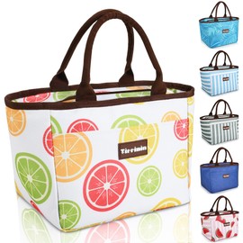 Tirrinia Lunch Bags for Women Men, Cute Insulated Lunch Tote Bag for Women, Fashionable Leakproof Lunch Box for Adult, Reusable Large Cooler Lunch Bag for Working/Picnic - White Lemon