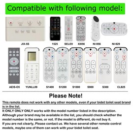 Replacement Remote Control for NIDIE/Brondell/GREEO/YUN-LL Bidet Toilet Seat S1400 S1200 S1000 S900 S300 CL825 JIX-5S 1525 SELE9 XI056 AEIS-O5 YUNLL09 NI-956 NI-929