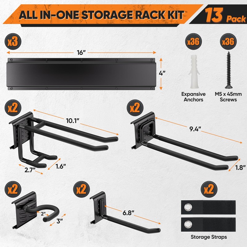 Nacial 13 Pack Garage Tool Organizer Wall Mount, 48" Adjustable