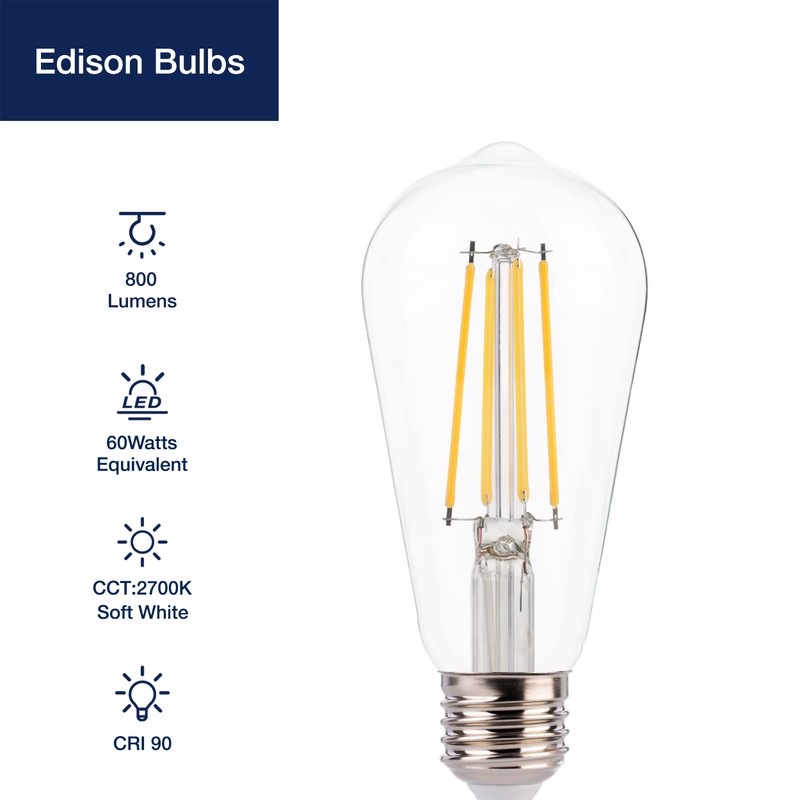 FLSNT 7W LED Edison Bulbs, 60W Equivalent, 90+ High CRI,