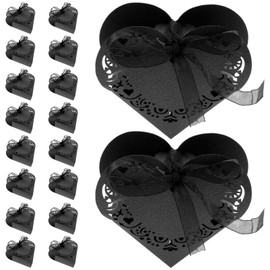 HOMSFOU Bride Gifts 50Pcs Wedding Favor Boxes Heart Shape Candy Boxes Paper Gifts Wrapping Box Small Hollow Chocolate Box with Ribbons for Wedding Party Bridal Shower Wedding Favors