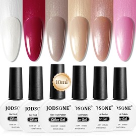 JODSONE 10ml Glitter Gel Nail Polish Set 6Colors Glitter Red Glitter Pink Glitter White Gel Polish All Seasons Neutral Soak off LED Lamp Gel Manicure Set for Nail Art