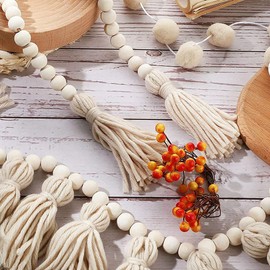 Set of 3 Macrame Garland, BetterJonny 100cm Long Wooden Beads Bohemian Decoration Fringe Banner DIY Birthday Kids Room Decor Frame Collage Living Room Background Wall Decor