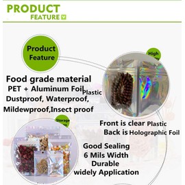 100 Pack Resealable Mylar Bags Smell Proof Pouch Aluminum Foil Packaging Plastic Ziplock Bag,Small Mylar Storage Bags For Candy,Jewelry,Screw,Holographic Rainbow Color (2.8 x 3.9 inch)