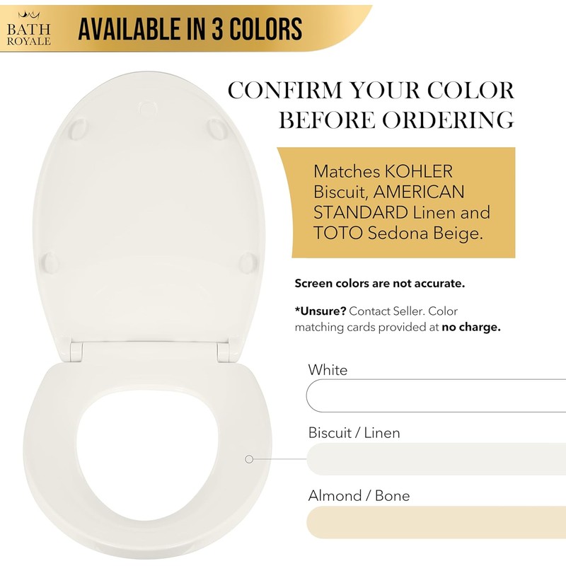 Bath Royale Elongated Toilet Seat BR501-01 Quiet Close, Stain-Resistant and