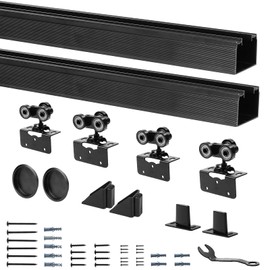 DIYHD 60" Ceiling Mount Bypass Sliding Door Hardware, Black Rail Kit, No Door