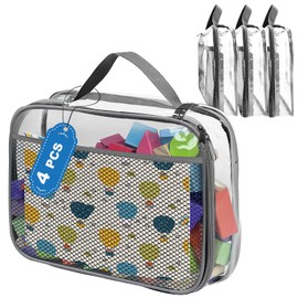Toy Zippered Blocks Set for boy girls - 4PC Extra Large PVC Storage Organizer Bags with Mesh Side Pockets for Puzzle, Clay, Book, Small Models and Mini Plush Toys. XL: 26.5 x8 x34 (Grey)