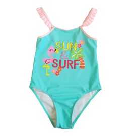 BONIEE Traje de baño estampado de una pieza con volantes para niñas, Azul-cielo, Small