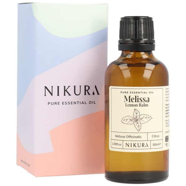 Nikura Melissa (Lemon Balm) Essential Oil - 50ml | 100% Pure Natural Oils | Perfect for Aromatherapy, Diffusers, Humidifier, Bath | Great for Self Care, Massage, Skin | Vegan & UK Made