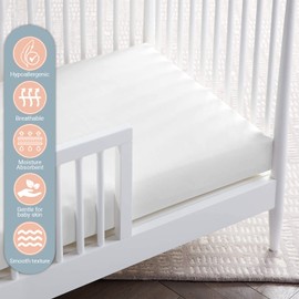 Pizuna 100% Cotton Fitted Cot Sheets White, 400 Thread Count Long Staple Cotton Fitted Cot Sheets 140 x 70 cm, Sateen Weave 15 cm Deep Fitted Sheets 1 PC White