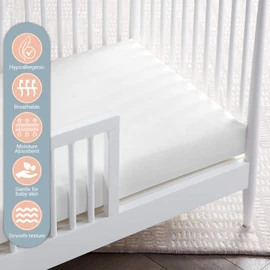Pizuna 100% Cotton Fitted Cot Sheets White, 400 Thread Count Long Staple Cotton Fitted Cot Sheets 140 x 70 cm, Sateen Weave 15 cm Deep Fitted Sheets 1 PC White