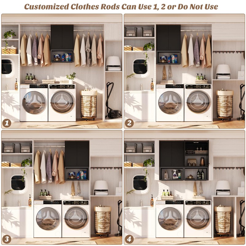 Homieasy Wall Cabinet with 2 Hanging Rods, 67'' Wide Laundry